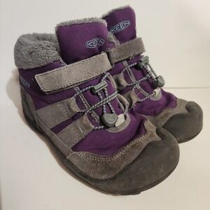 KEEN‎ Purple Gray Winter Snow Boots Kids Size 2 Waterproof Insulated Hook Loop